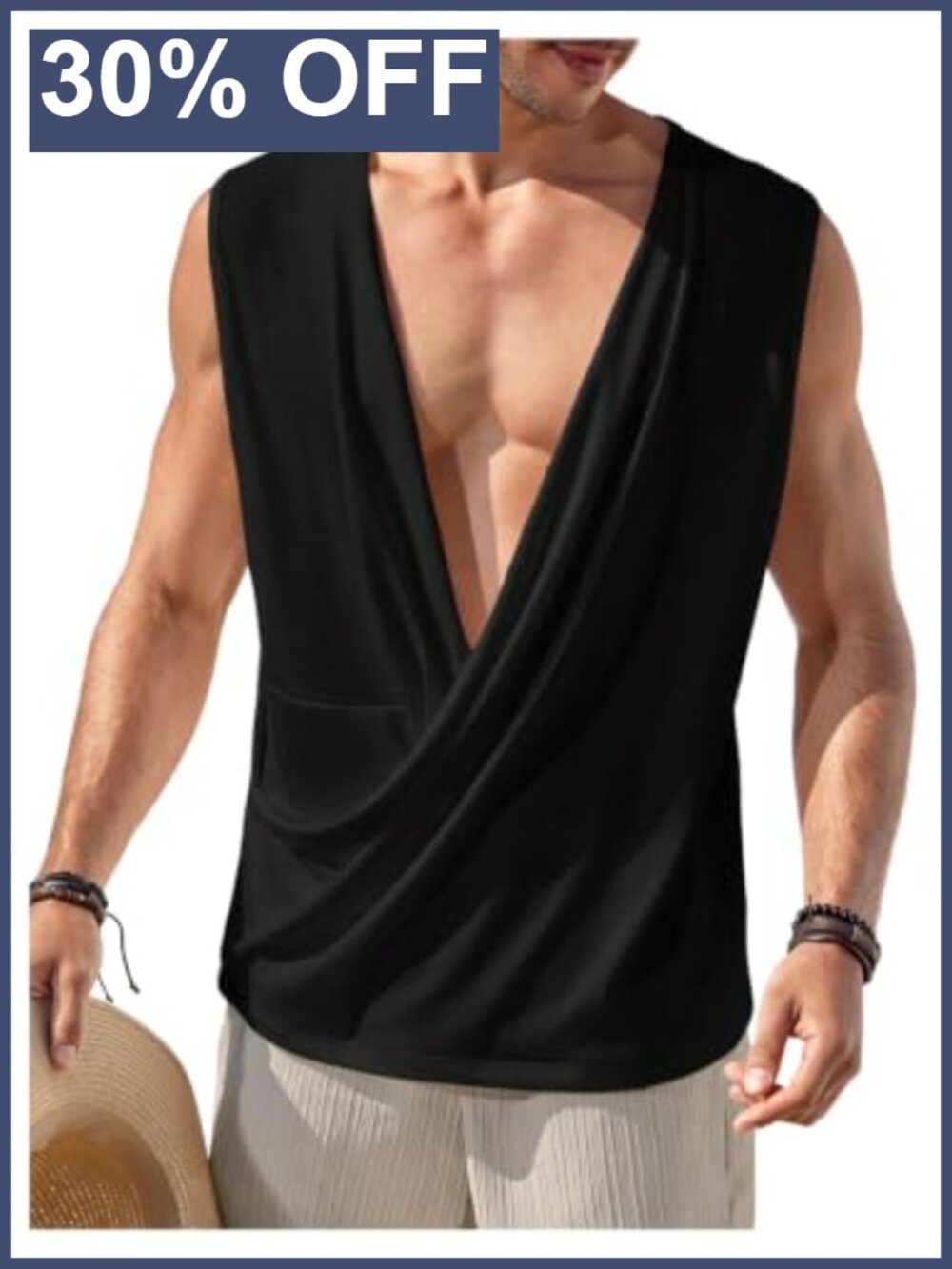 Men's Draped Wrap Tank Top Sleeveless Cowl Neck Casual Summer Shirt